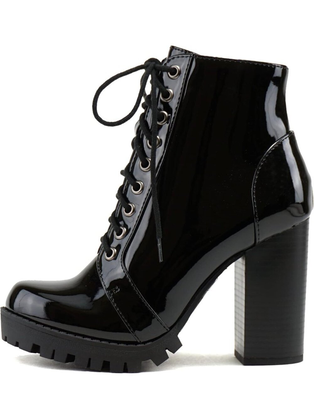 Women's Fashion Ankle Boot Lace up Military Inspired Stacked Heel Side Zipper